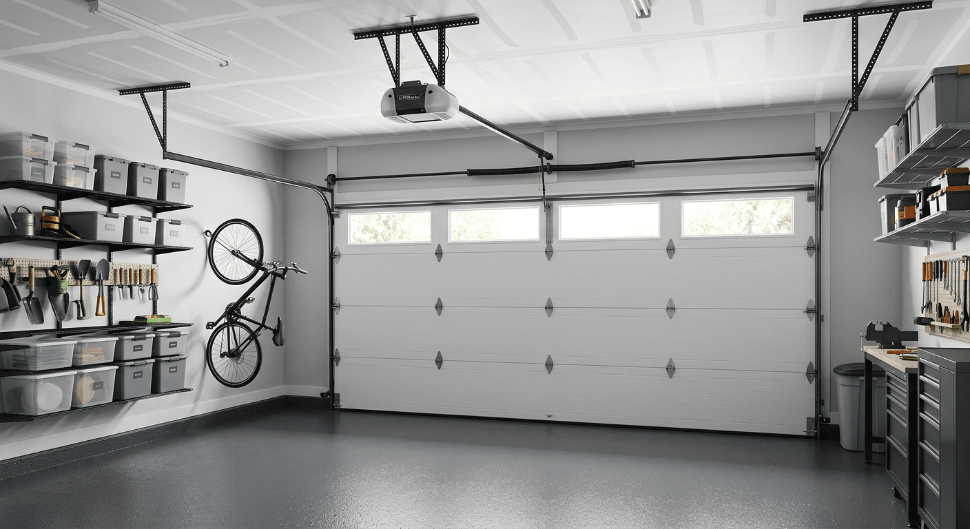 Clean, well-lit residential garage interior